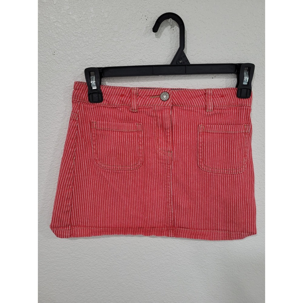 Mini Boden Girls Red White Striped Denim Mini Skirt Adjustable‎ Waist 9-10Y #10
